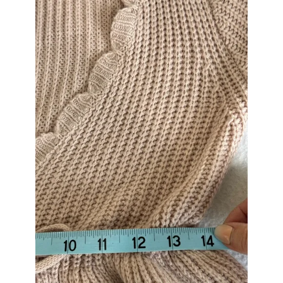 Unbranded scallop trim Deep v-neck drawstring ruffle hem Sweater Size S Pink - Picture 5 of 5